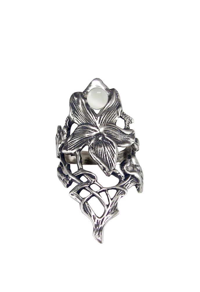 Sterling Silver Woman Maiden's Flower Ring With White Moonstone Size 9